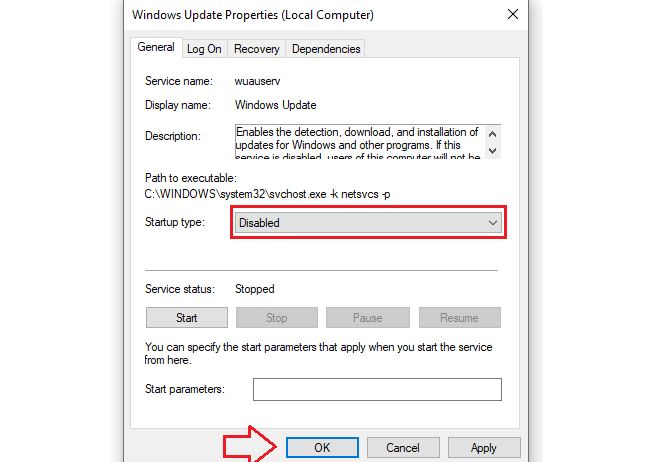 Vô hiệu hóa Windows update